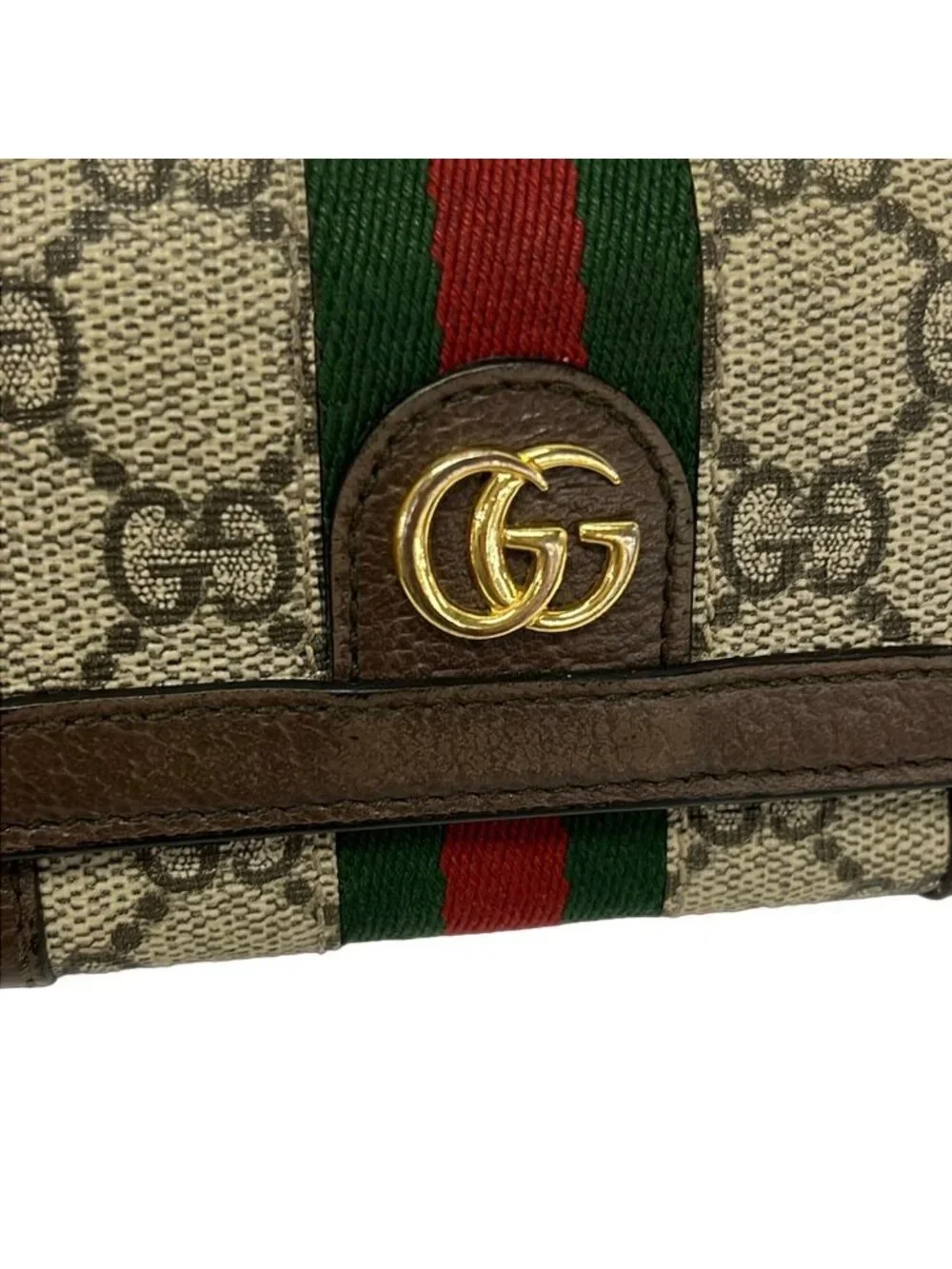 Gucci Trifold Wallet Ophidia Dark Brown Beige Multi Leather